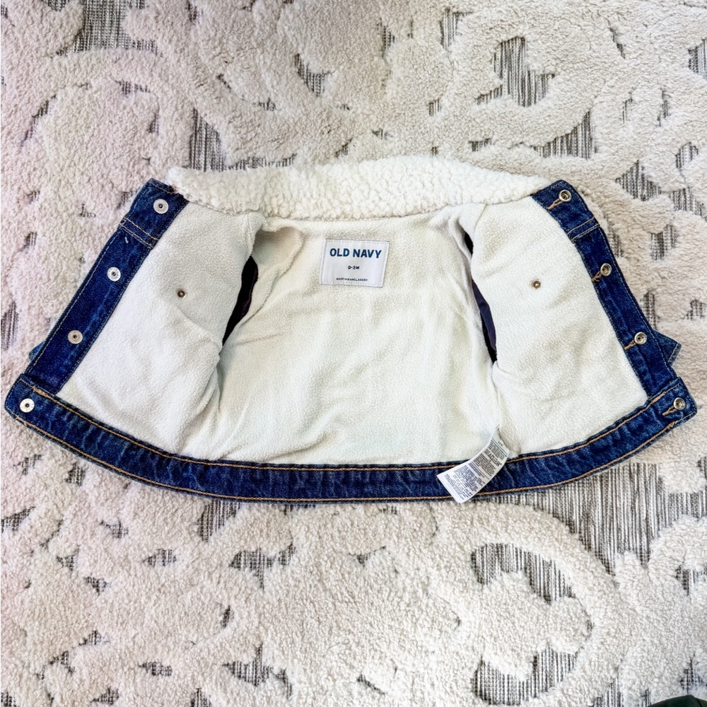 Old Navy Dark Blue Jean Jacket with Sherpa Collar - Picture 2 of 4